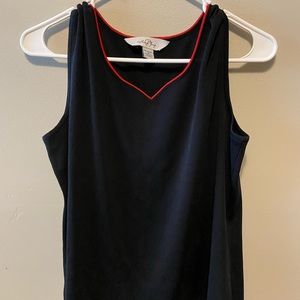 MING WANG black tank top with red neckline